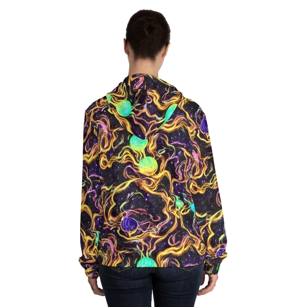 Planetary Tangle on Women's Full-Zip Hoodie — Back On Person