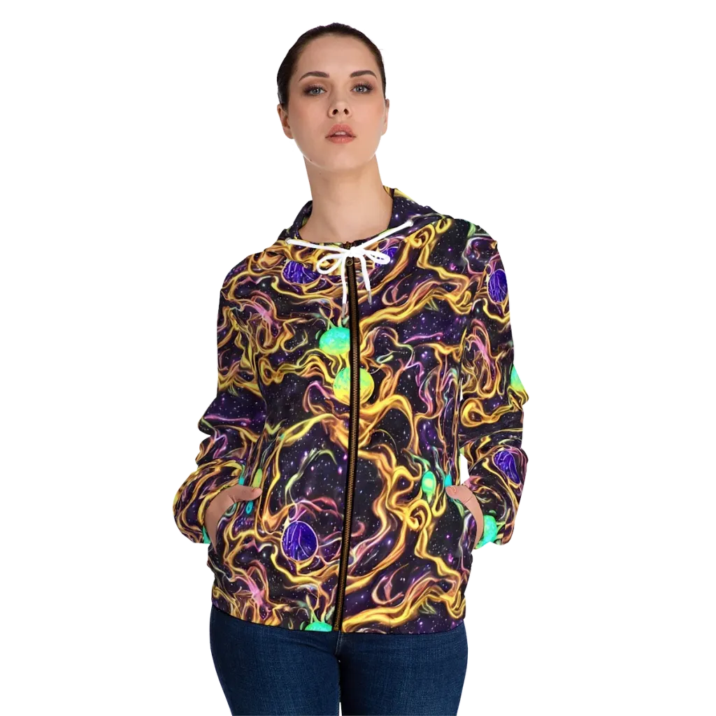 Planetary Tangle on Women's Full-Zip Hoodie — Front On Person