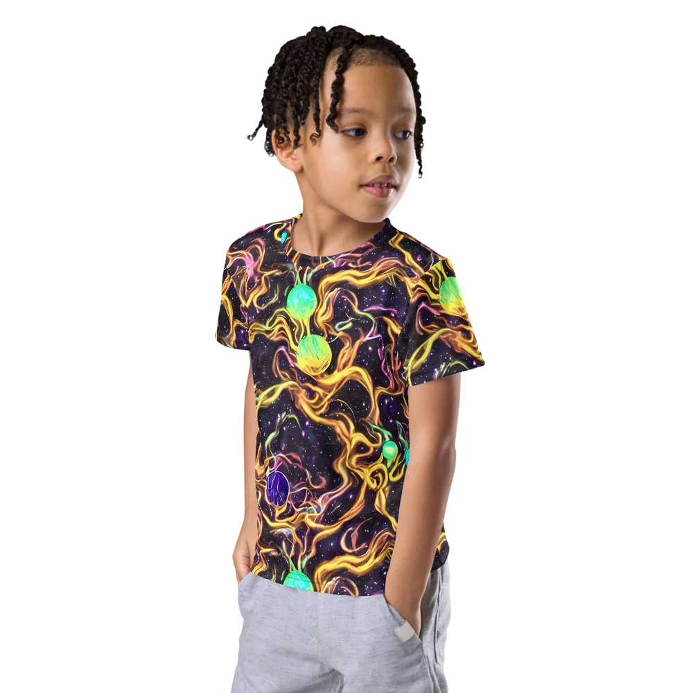 Planetary Tangle on Kids Crew Neck T-Shirt — Left Front