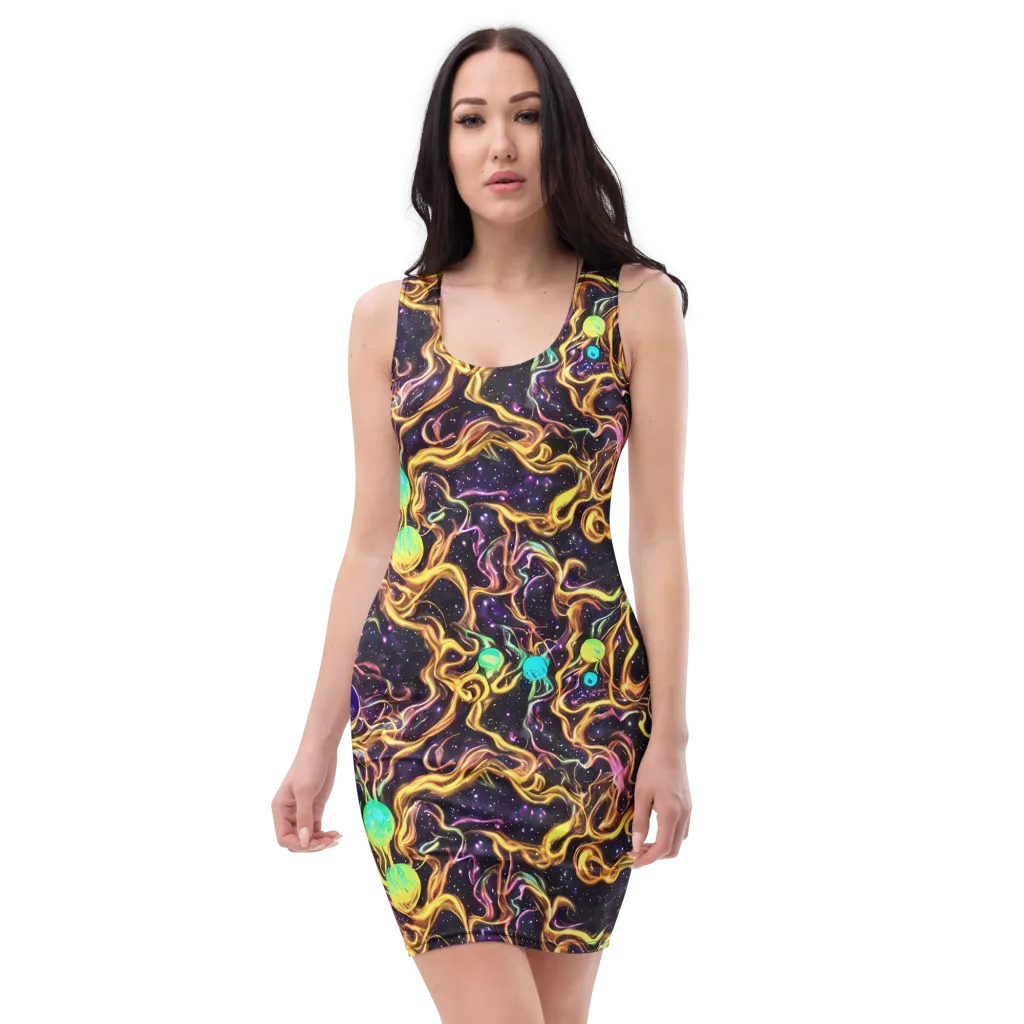 Planetary Tangle on Bodycon Dress — Front