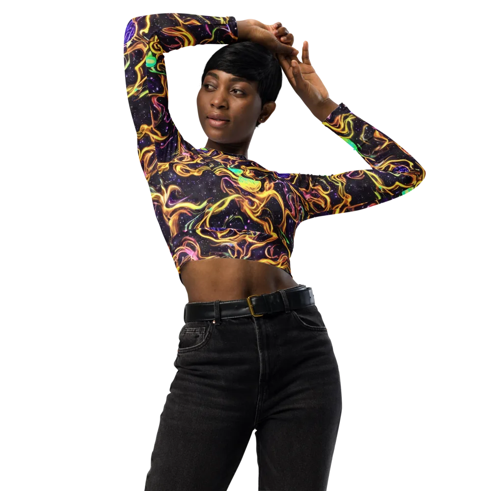 Planetary Tangle on Long Sleeve Crop Top — Front