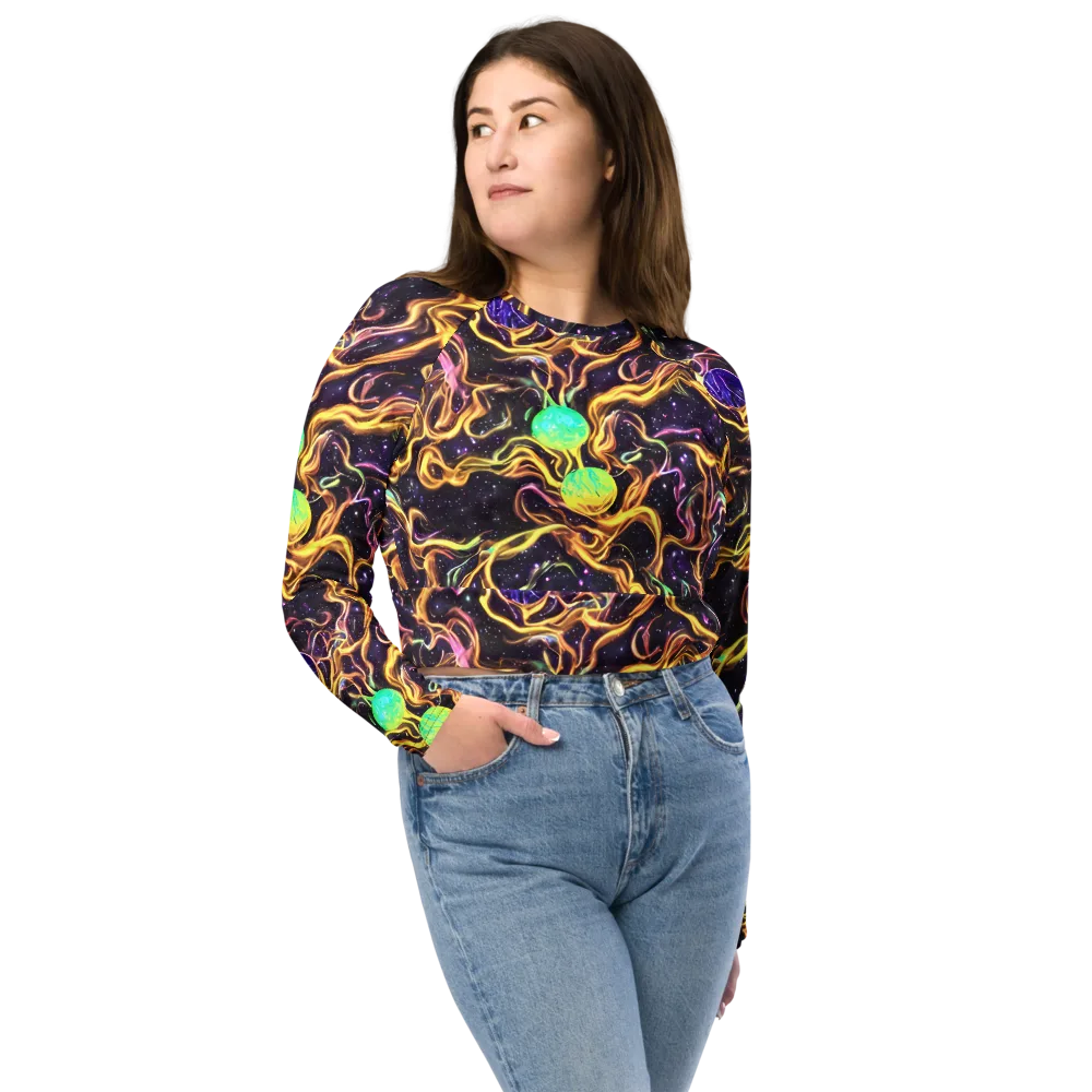 Planetary Tangle on Long Sleeve Crop Top — Front