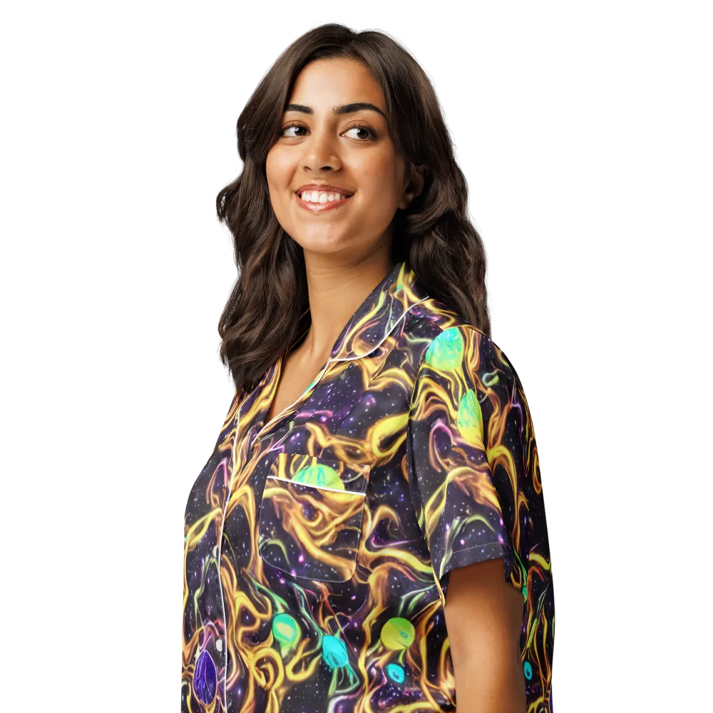 Planetary Tangle on Women's Short Sleeve Pajama Top — Left Front