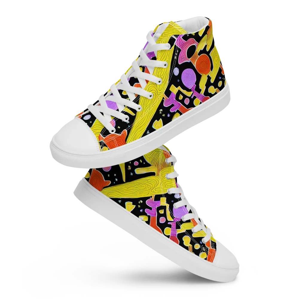 Cosmic Mushroom on Men's High Top Canvas Shoes — Front