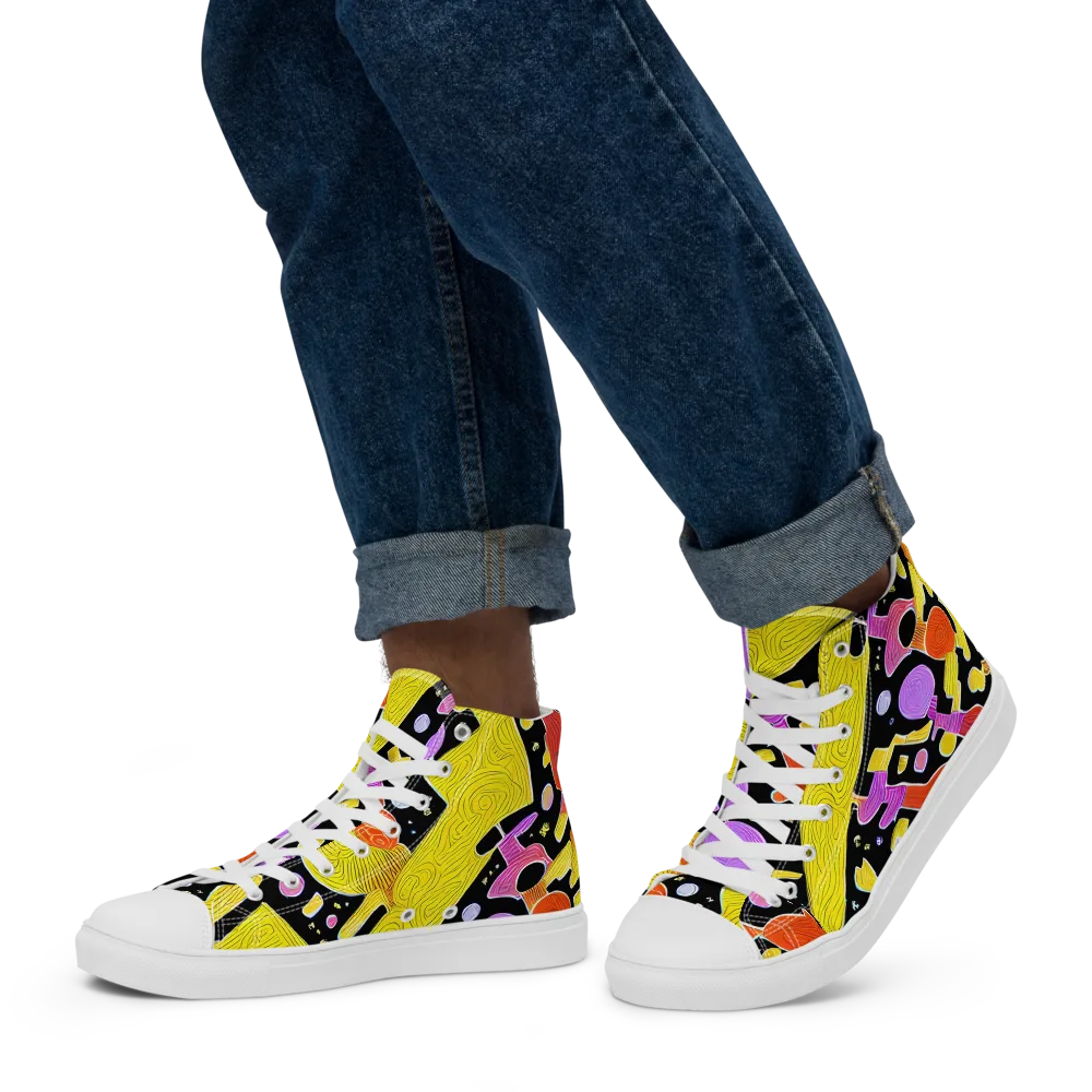 Cosmic Mushroom on Men's High Top Canvas Shoes — Left