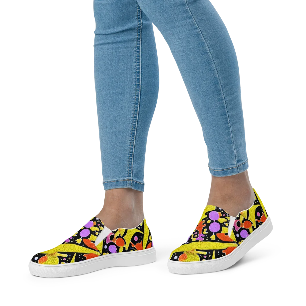 Cosmic Mushroom on Women's Slip-On Canvas Shoes — Front