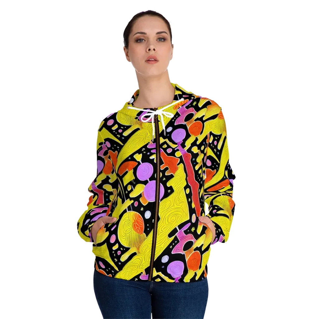 Cosmic Mushroom on Women's Full-Zip Hoodie — Front On Person