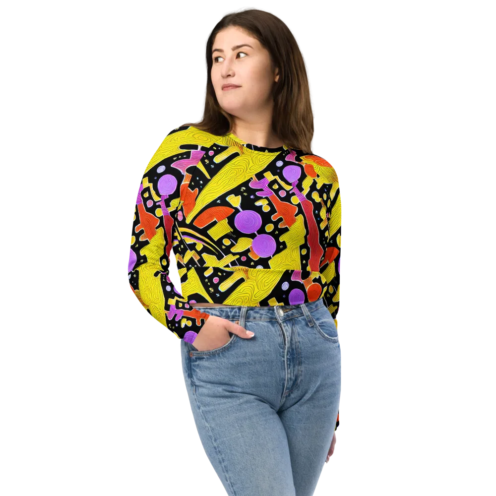 Cosmic Mushroom on Long Sleeve Crop Top — Front
