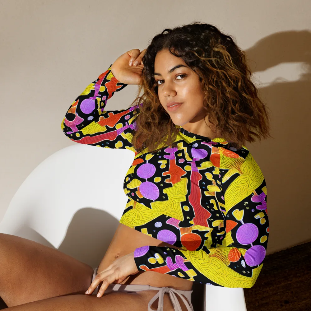 Cosmic Mushroom on Long Sleeve Crop Top — Left Front