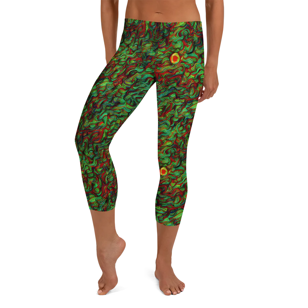 Viridian Fever on Capri Leggings — Front
