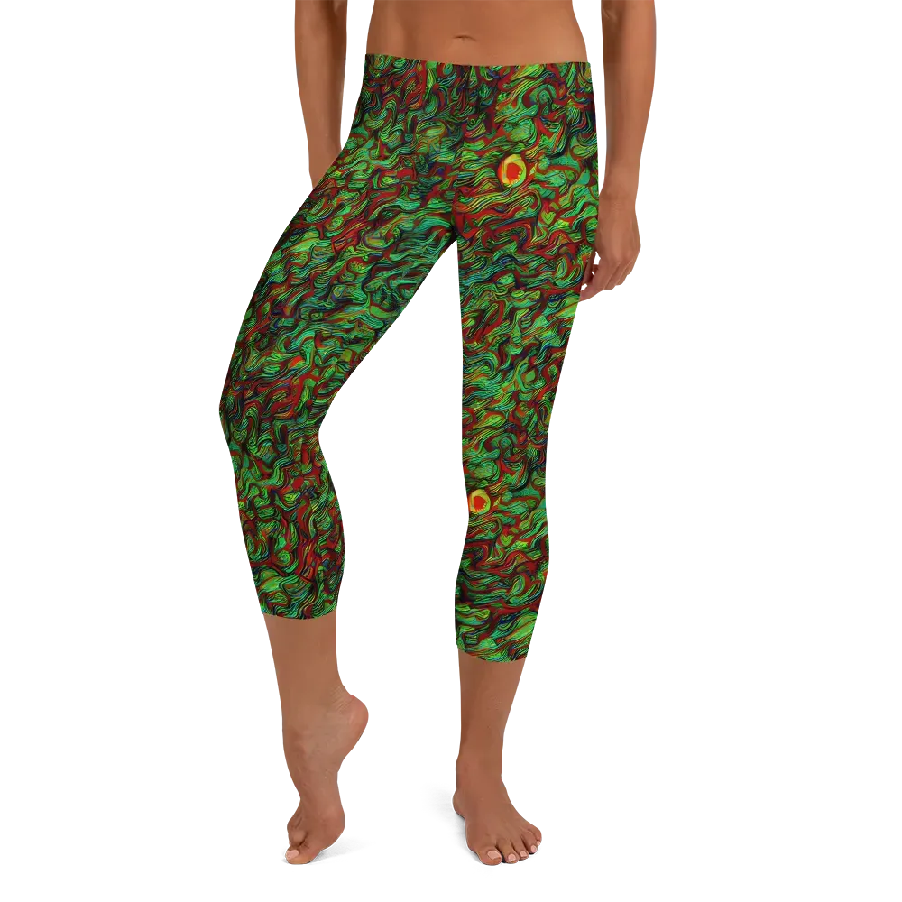 Viridian Fever on Capri Leggings — Front