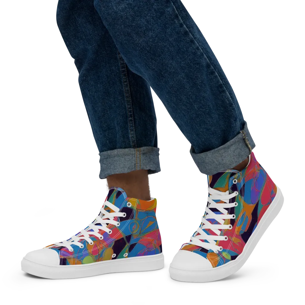 Mosaic Fever on Men's High Top Canvas Shoes — Left