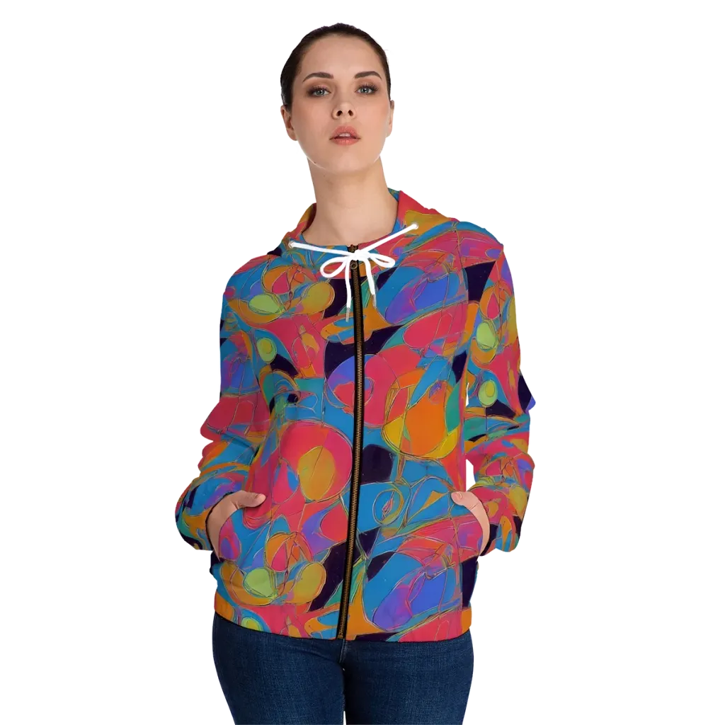 Mosaic Fever on Women's Full-Zip Hoodie — Front On Person