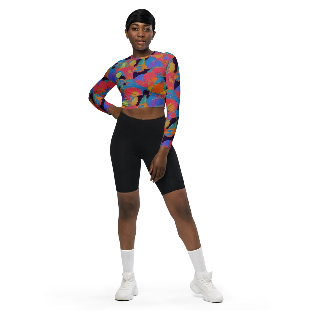 Mosaic Fever on Long Sleeve Crop Top — Front