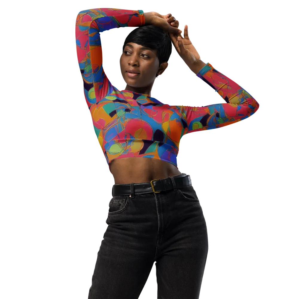 Mosaic Fever on Long Sleeve Crop Top — Front