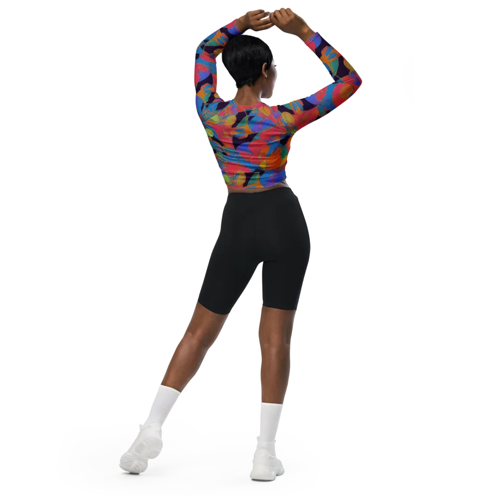 Mosaic Fever on Long Sleeve Crop Top — Back