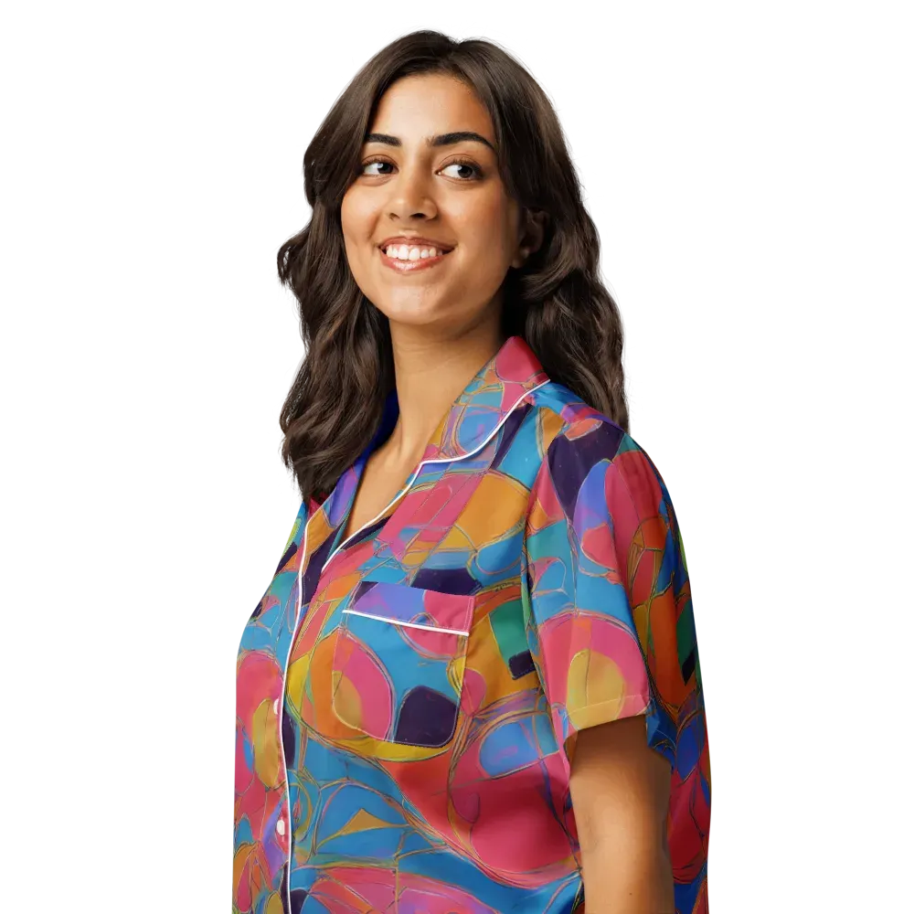 Mosaic Fever on Women's Short Sleeve Pajama Top — Left Front
