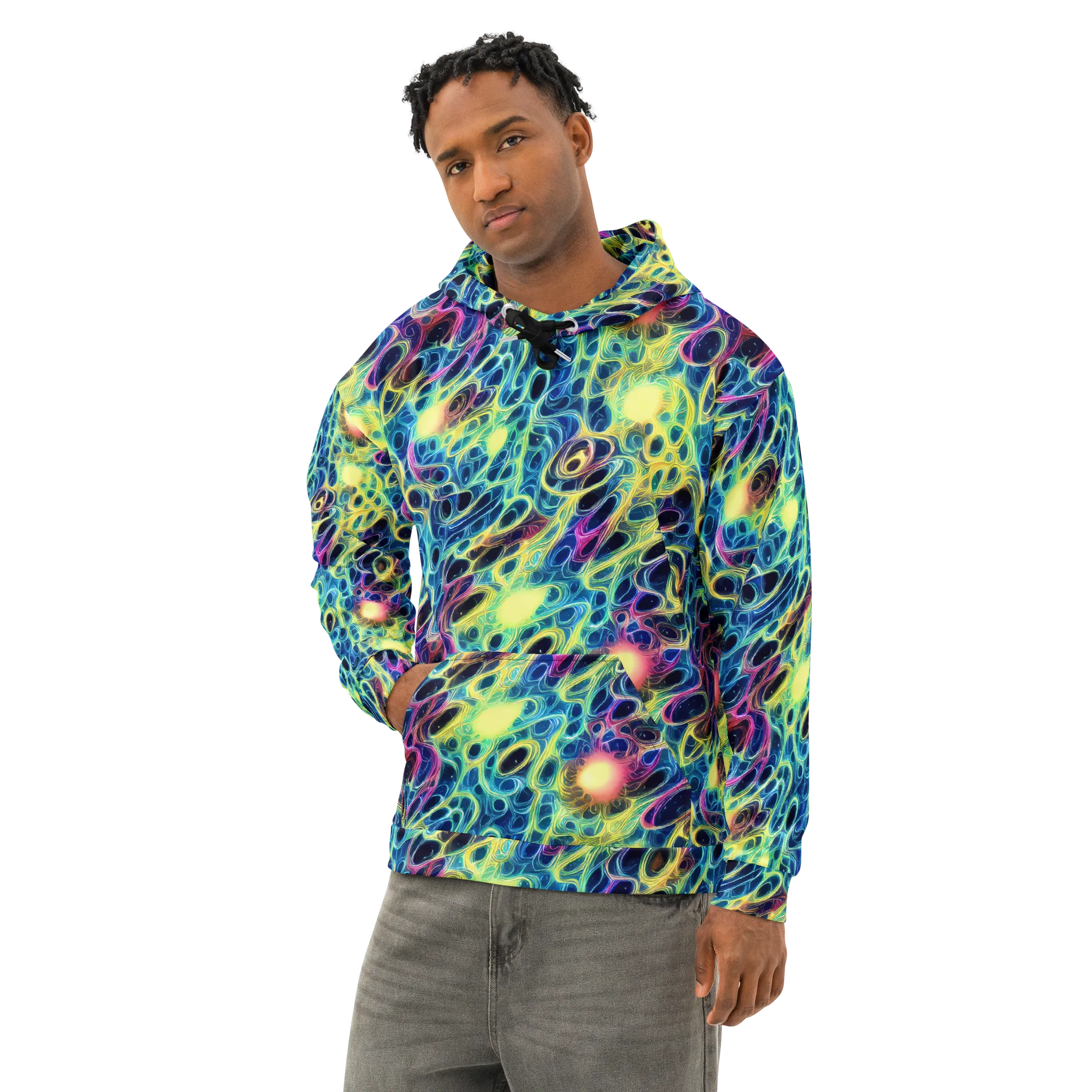 Biolume Drift on Cotton Hoodie — Left Front