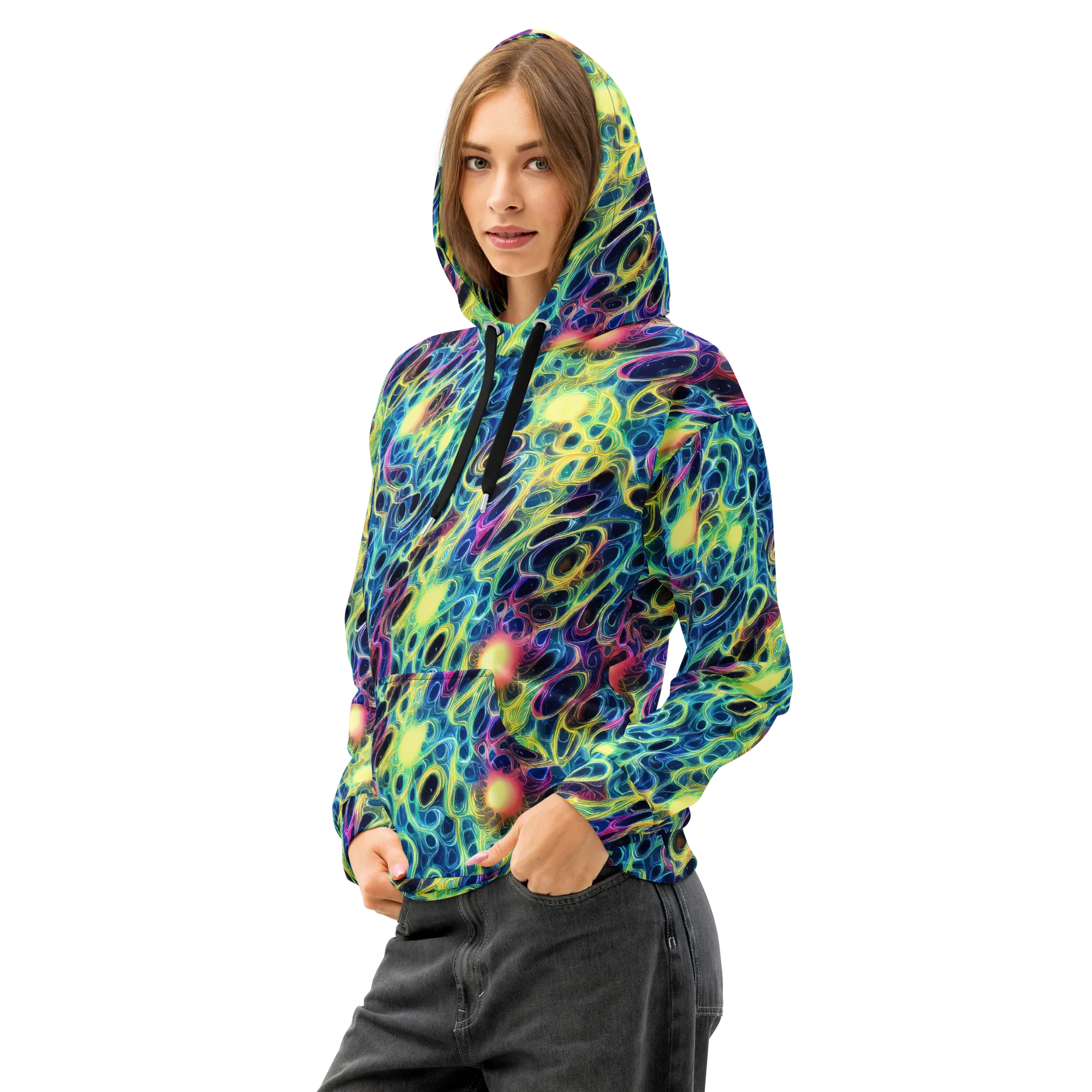 Biolume Drift on Cotton Hoodie — Left Front