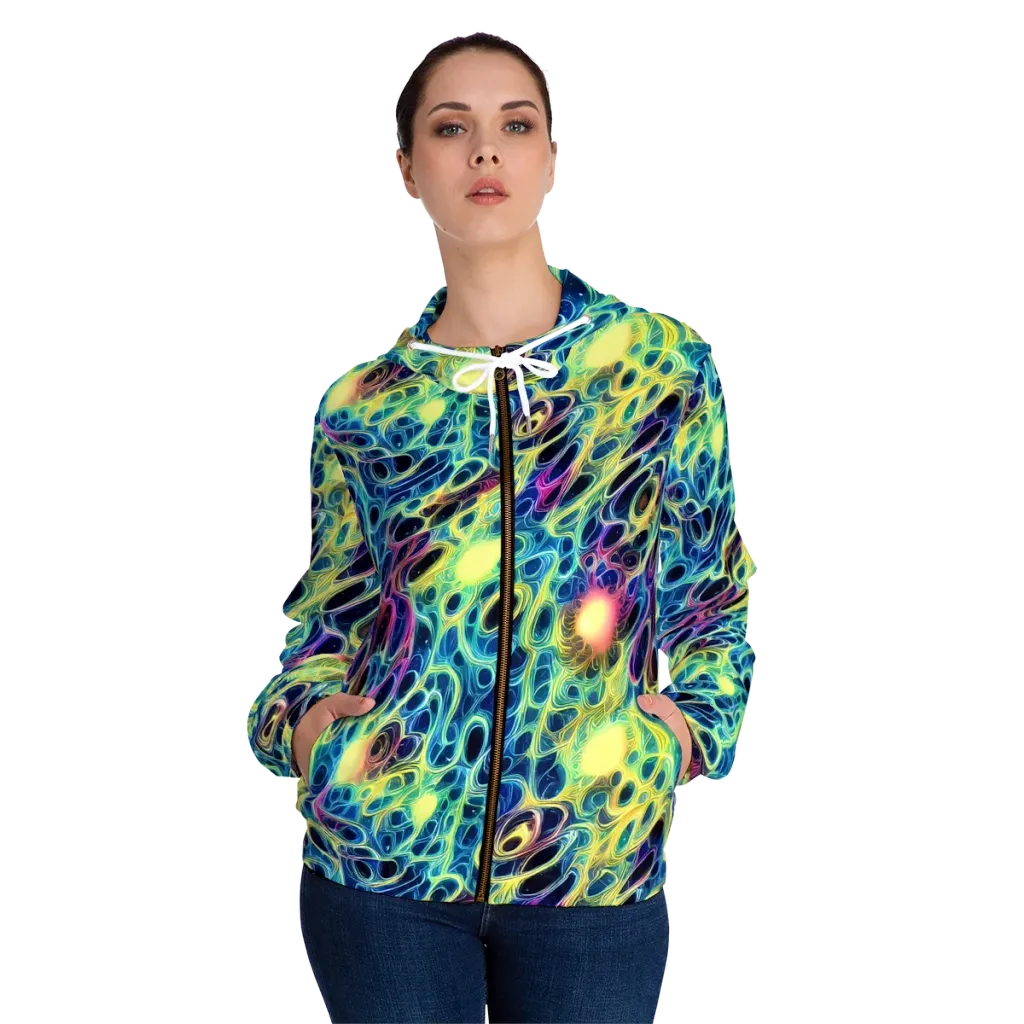 Biolume Drift on Women's Full-Zip Hoodie — Front On Person