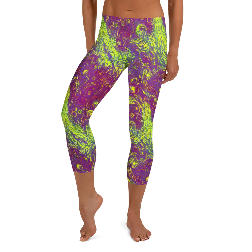 Neon Eruption on Capri Leggings — Front