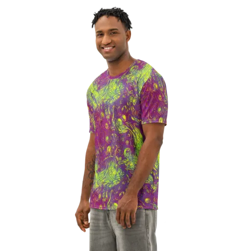 Neon Eruption on a Men's Cotton Crew Neck T-Shirt