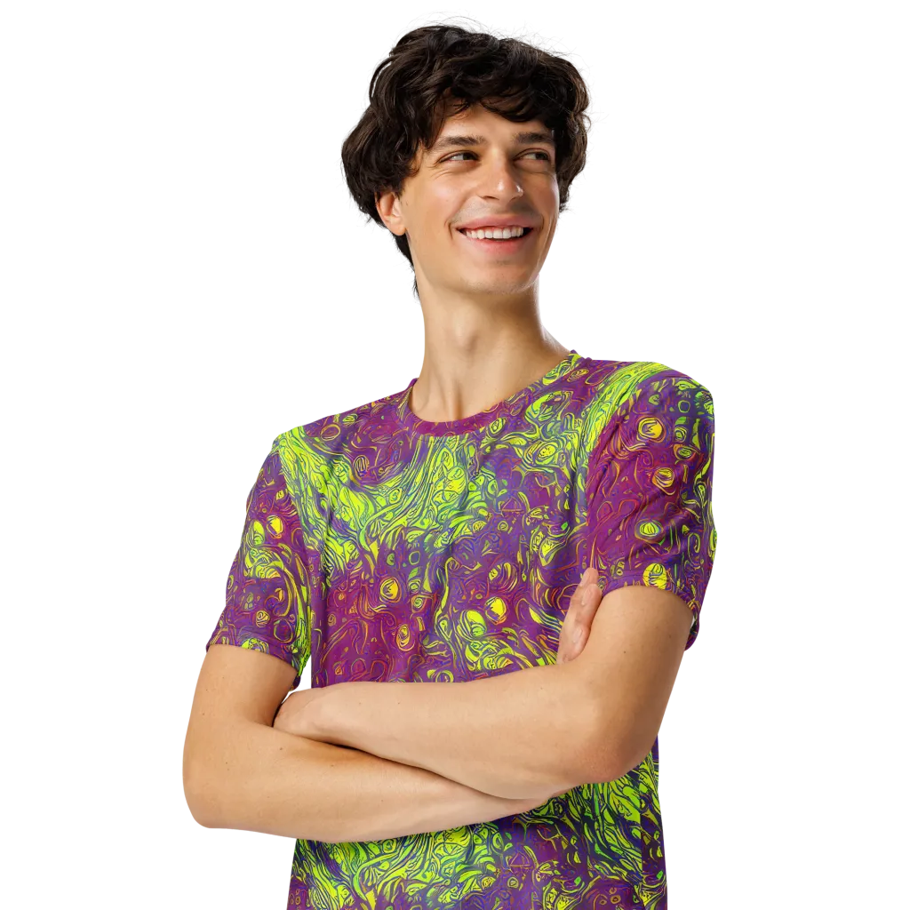 Neon Eruption on Men's Crew Neck T-Shirt — Left Front