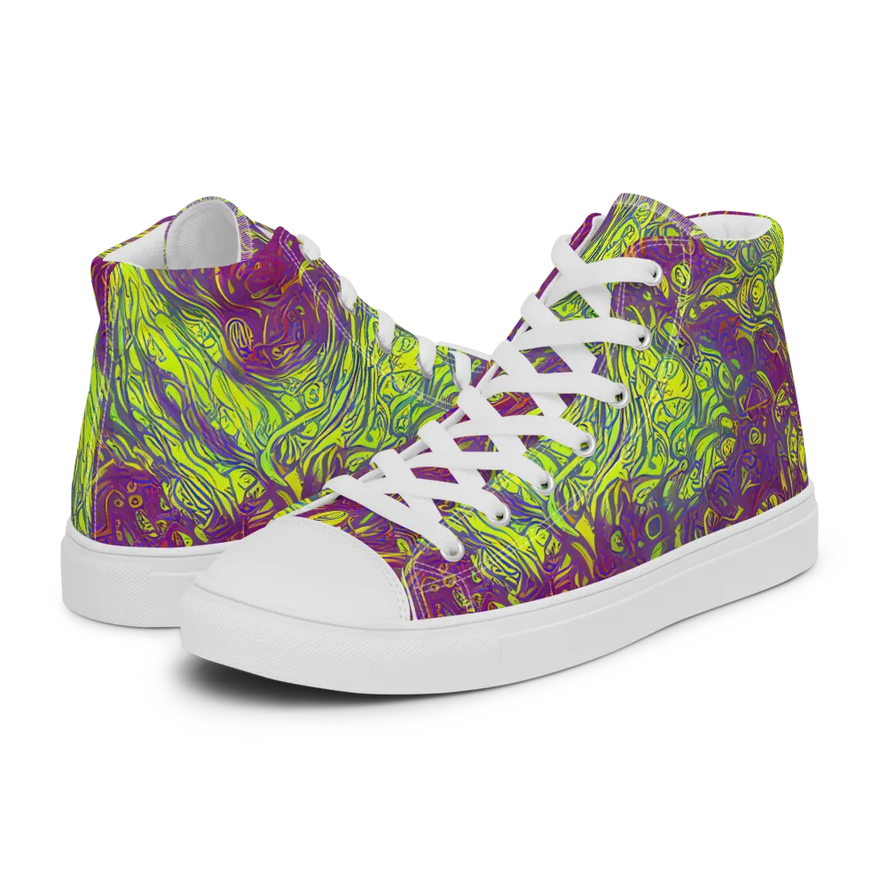 Neon Eruption on Men's High Top Canvas Shoes — Left