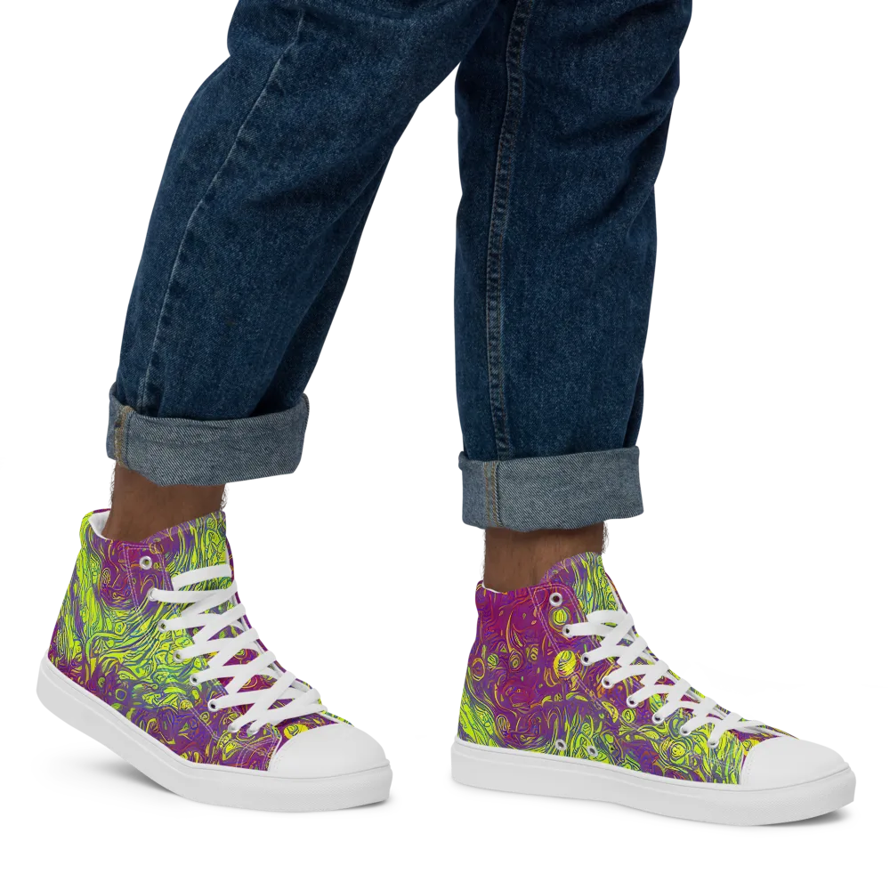 Neon Eruption on Men's High Top Canvas Shoes — Right