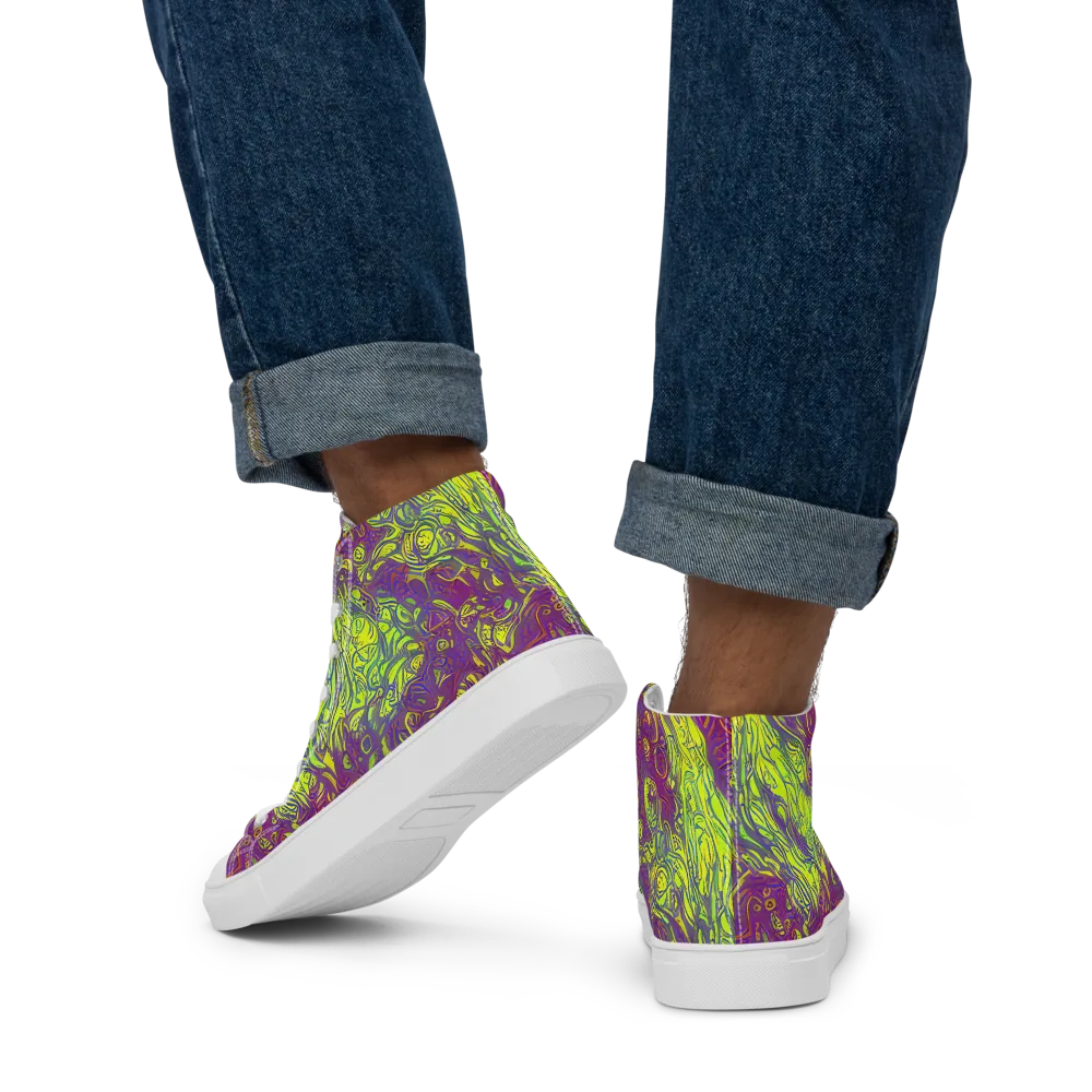 Neon Eruption on Men's High Top Canvas Shoes — Back