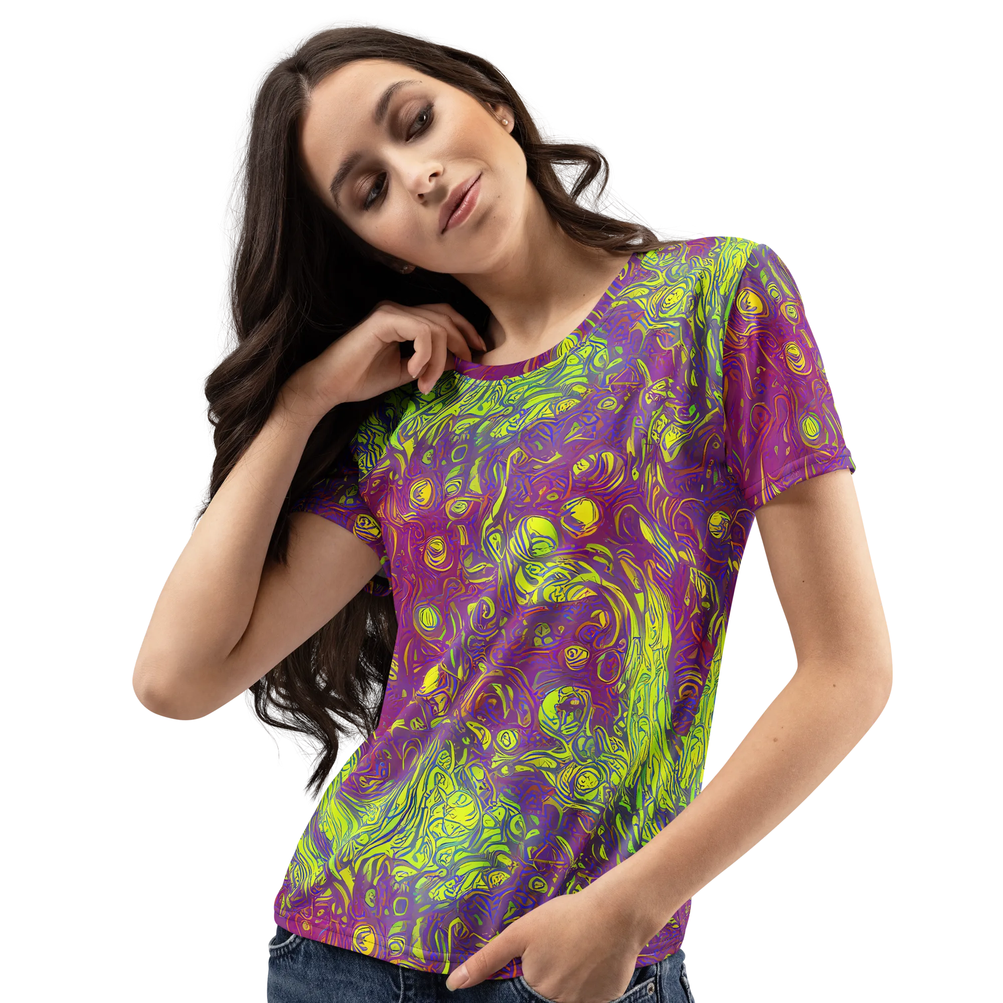 Neon Eruption on Women's Crew Neck T-Shirt — Left Front