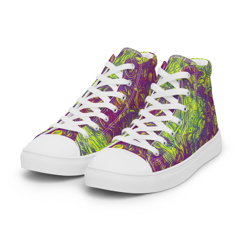 Neon Eruption on Women's High Top Canvas Shoes — Left Front