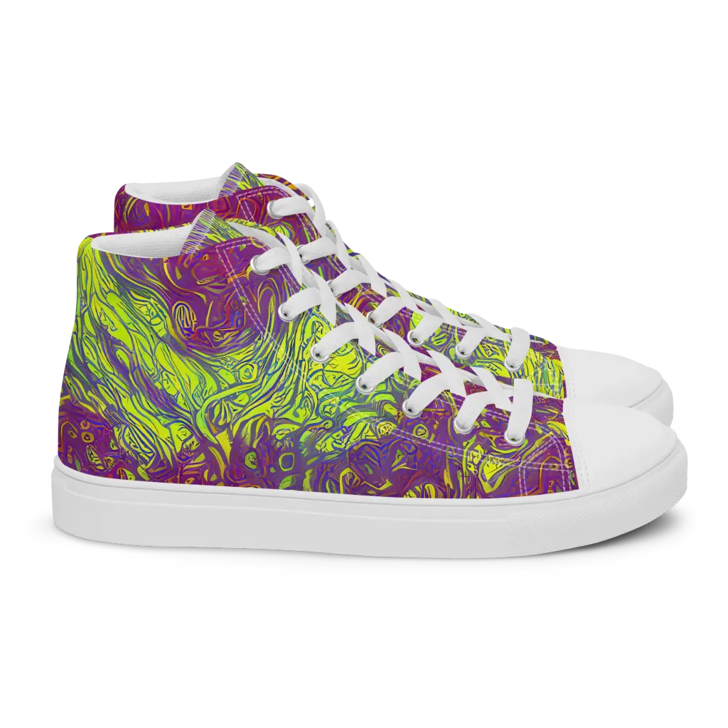 Neon Eruption on Women's High Top Canvas Shoes — Right