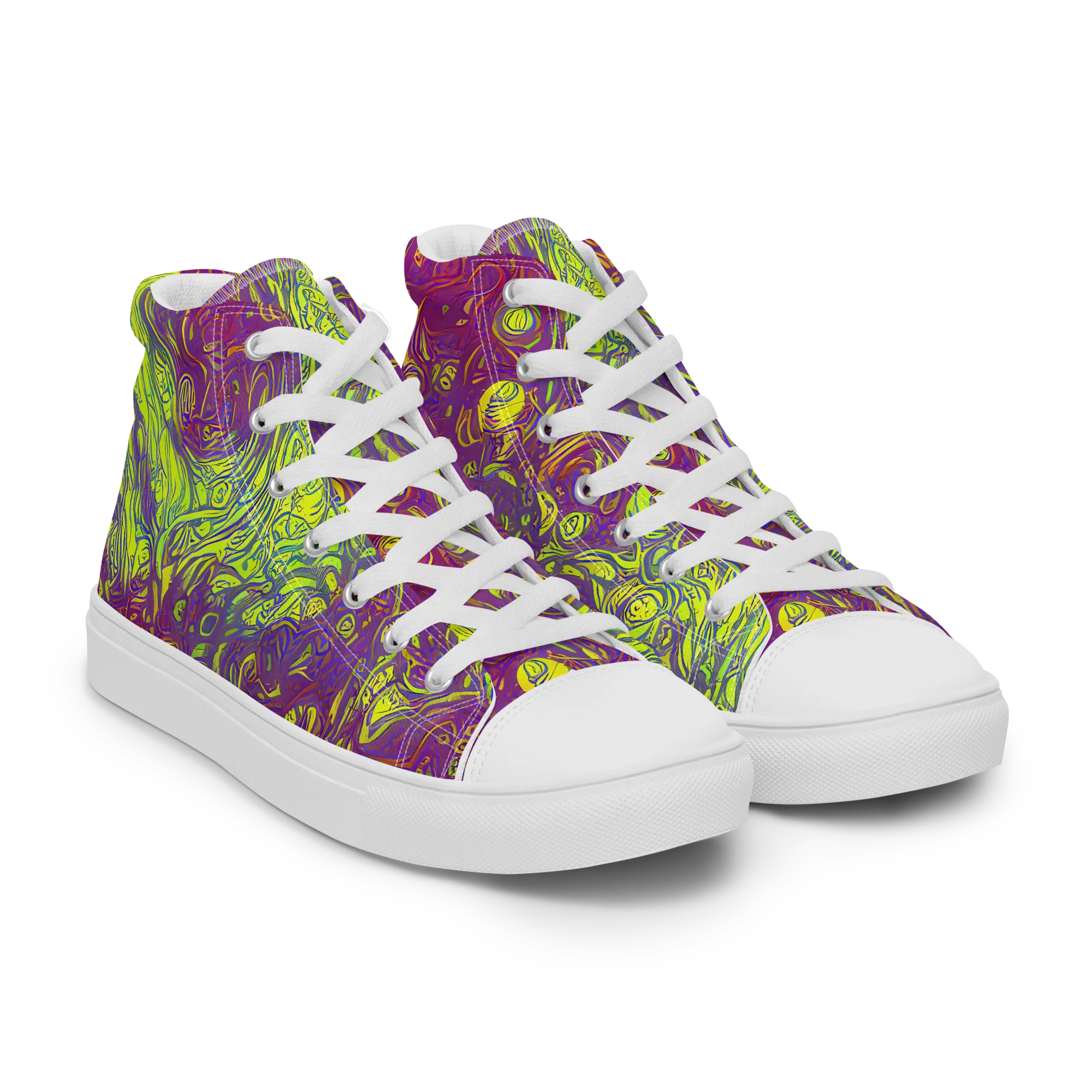 Neon Eruption on Women's High Top Canvas Shoes — Right Front