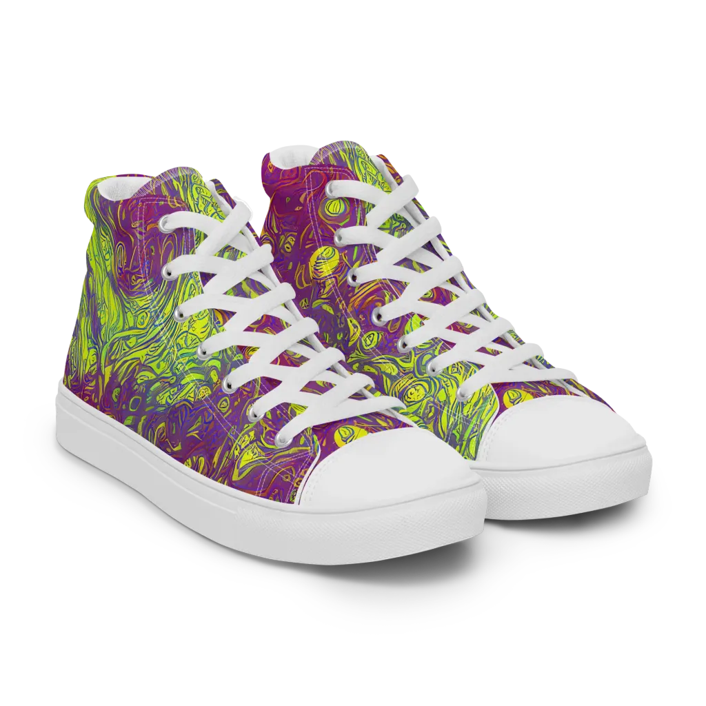 Neon Eruption on Women's High Top Canvas Shoes — Right Front
