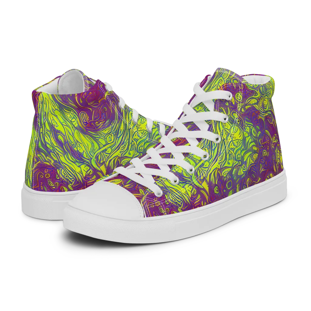 Neon Eruption on Women's High Top Canvas Shoes — Left