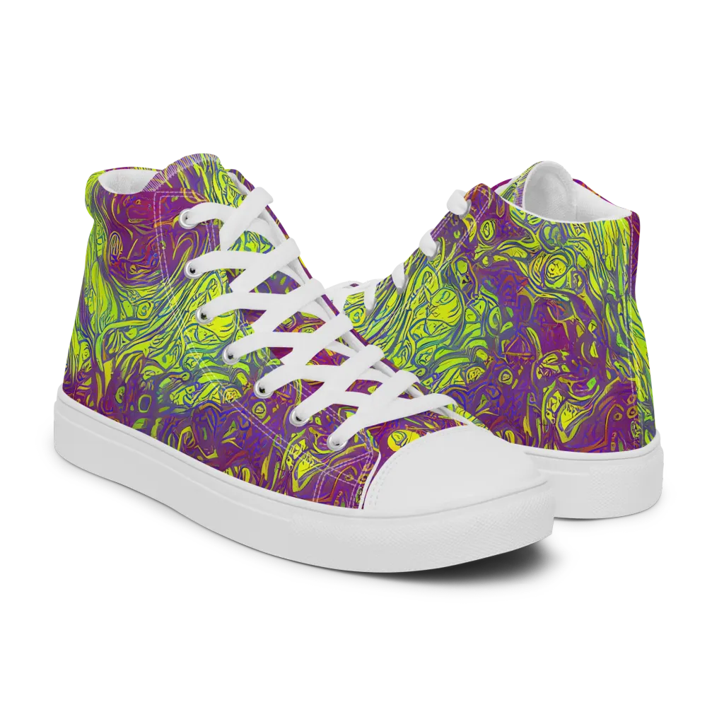 Neon Eruption on Women's High Top Canvas Shoes — Right