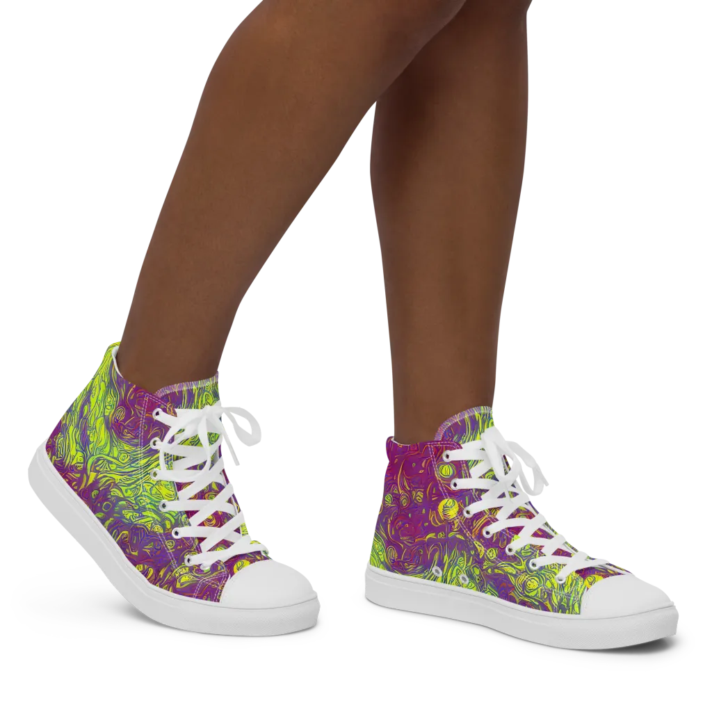 Neon Eruption on Women's High Top Canvas Shoes — Right
