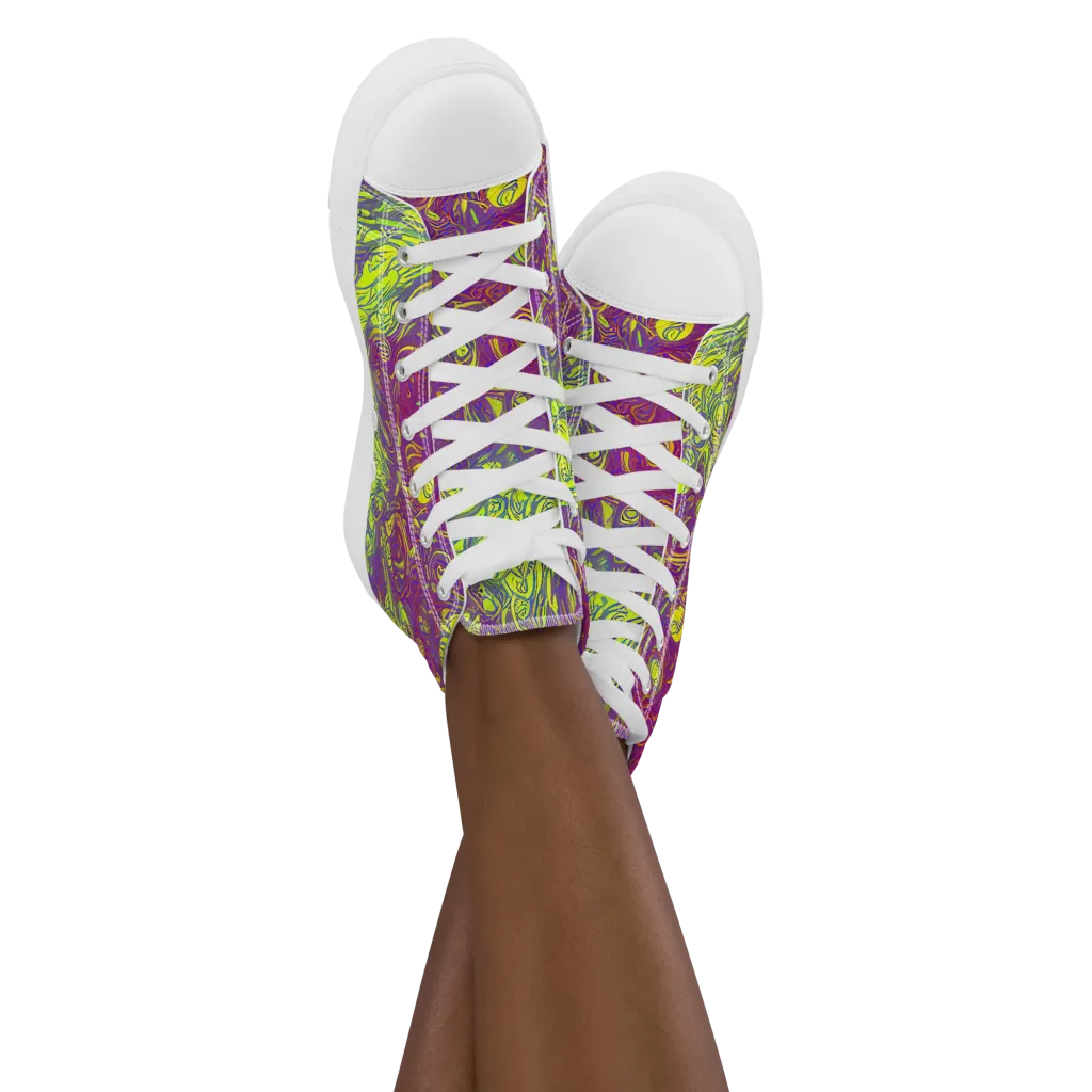 Neon Eruption on Women's High Top Canvas Shoes — Front