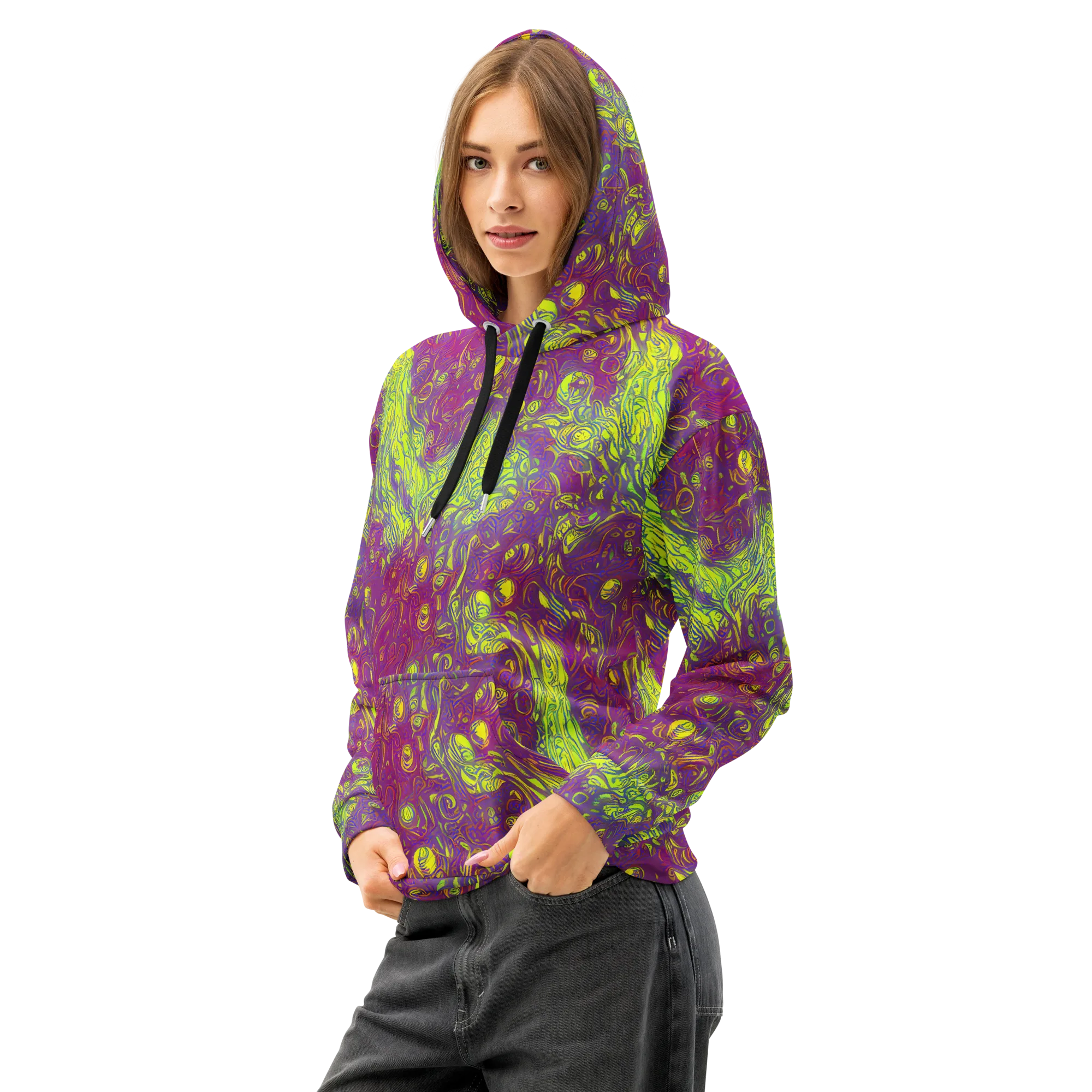 Neon Eruption on Cotton Hoodie — Left Front