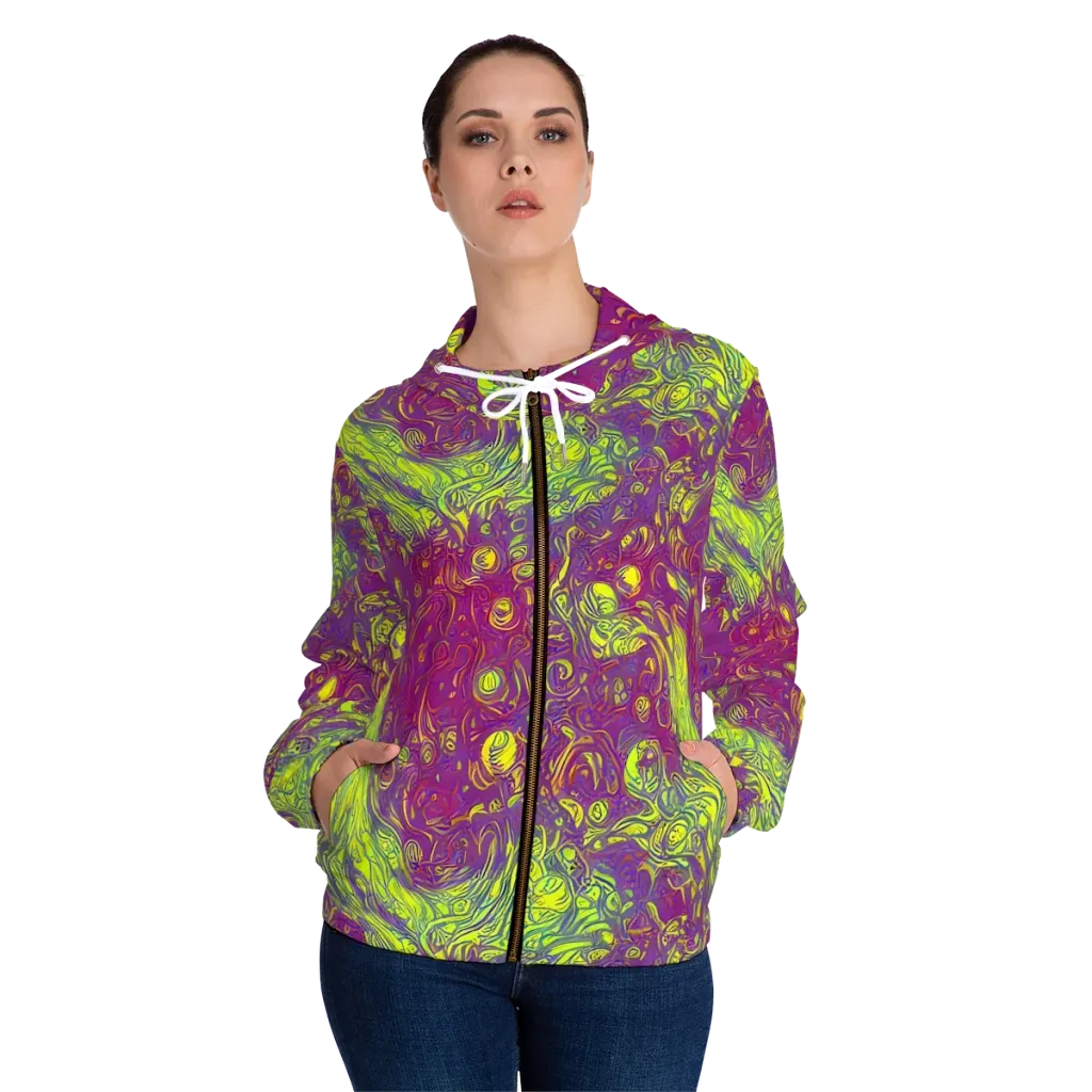 Neon Eruption on Women's Full-Zip Hoodie — Front On Person
