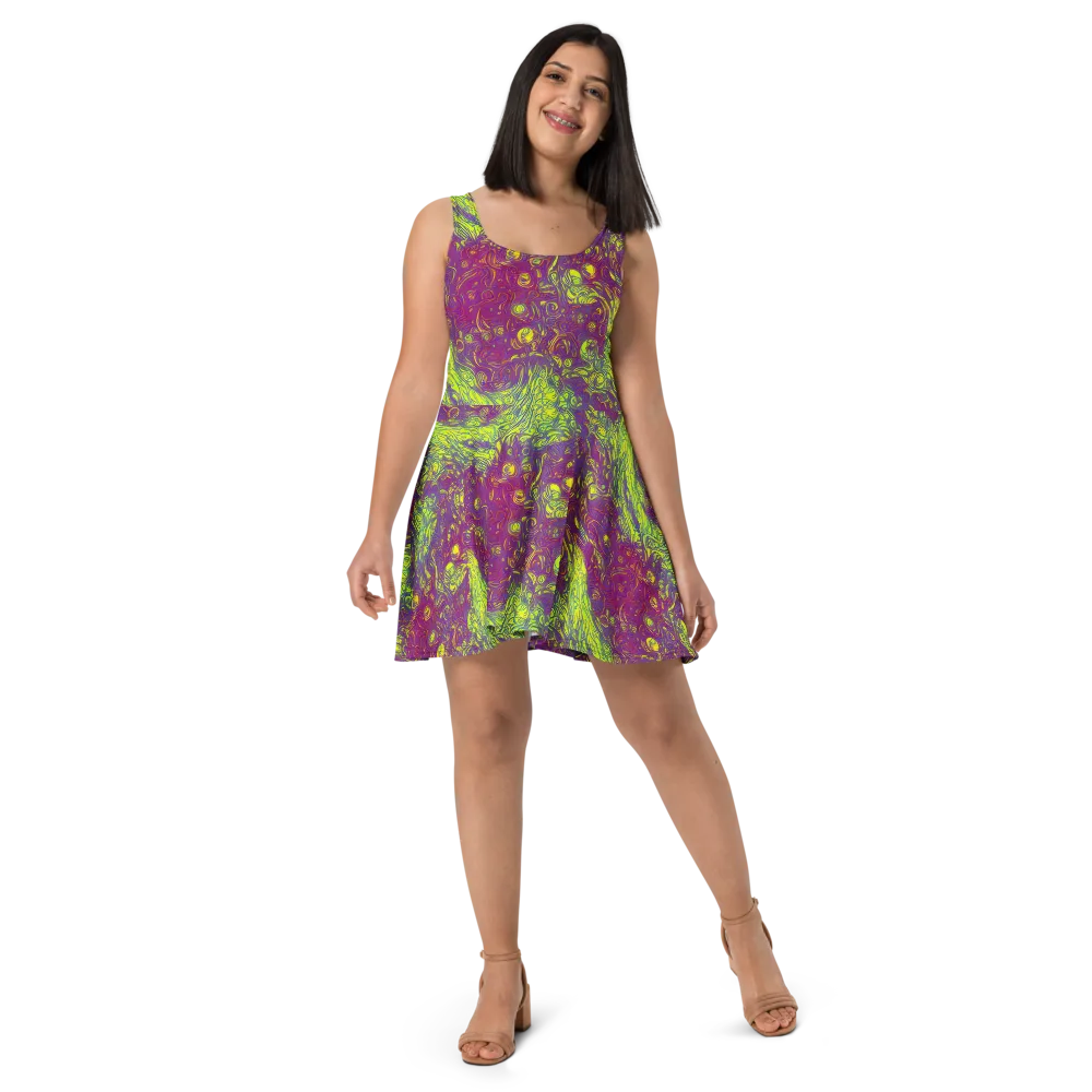 Neon Eruption on Skater Dress — Front