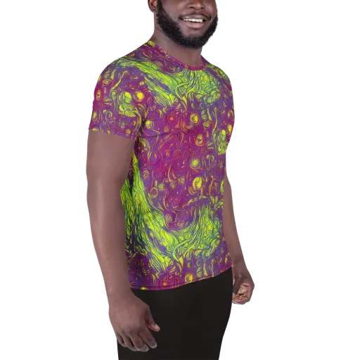 Neon Eruption on a Men's Athletic T-Shirt