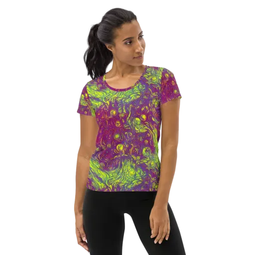 Neon Eruption on a Women's Athletic T-Shirt