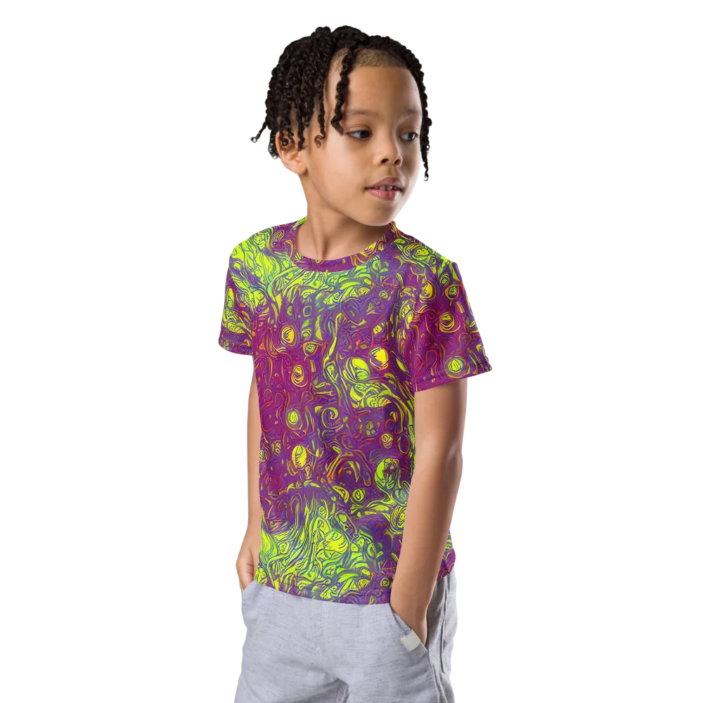 Neon Eruption on Kids Crew Neck T-Shirt — Left Front