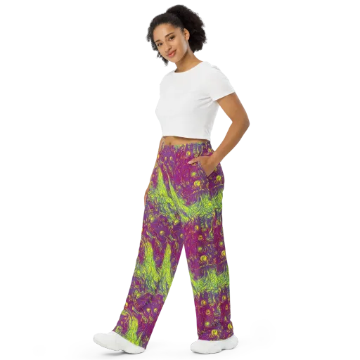 Neon Eruption on a Wide-Leg Pants