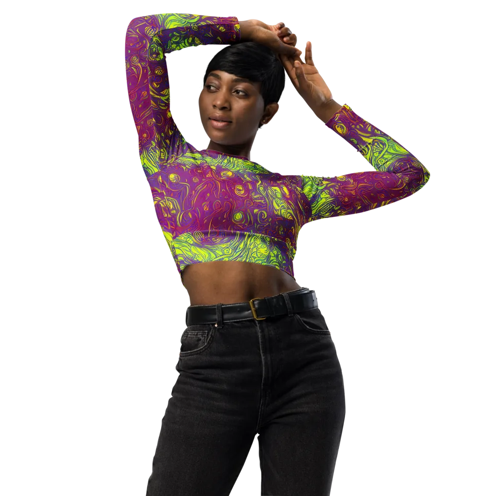 Neon Eruption on Long Sleeve Crop Top — Front