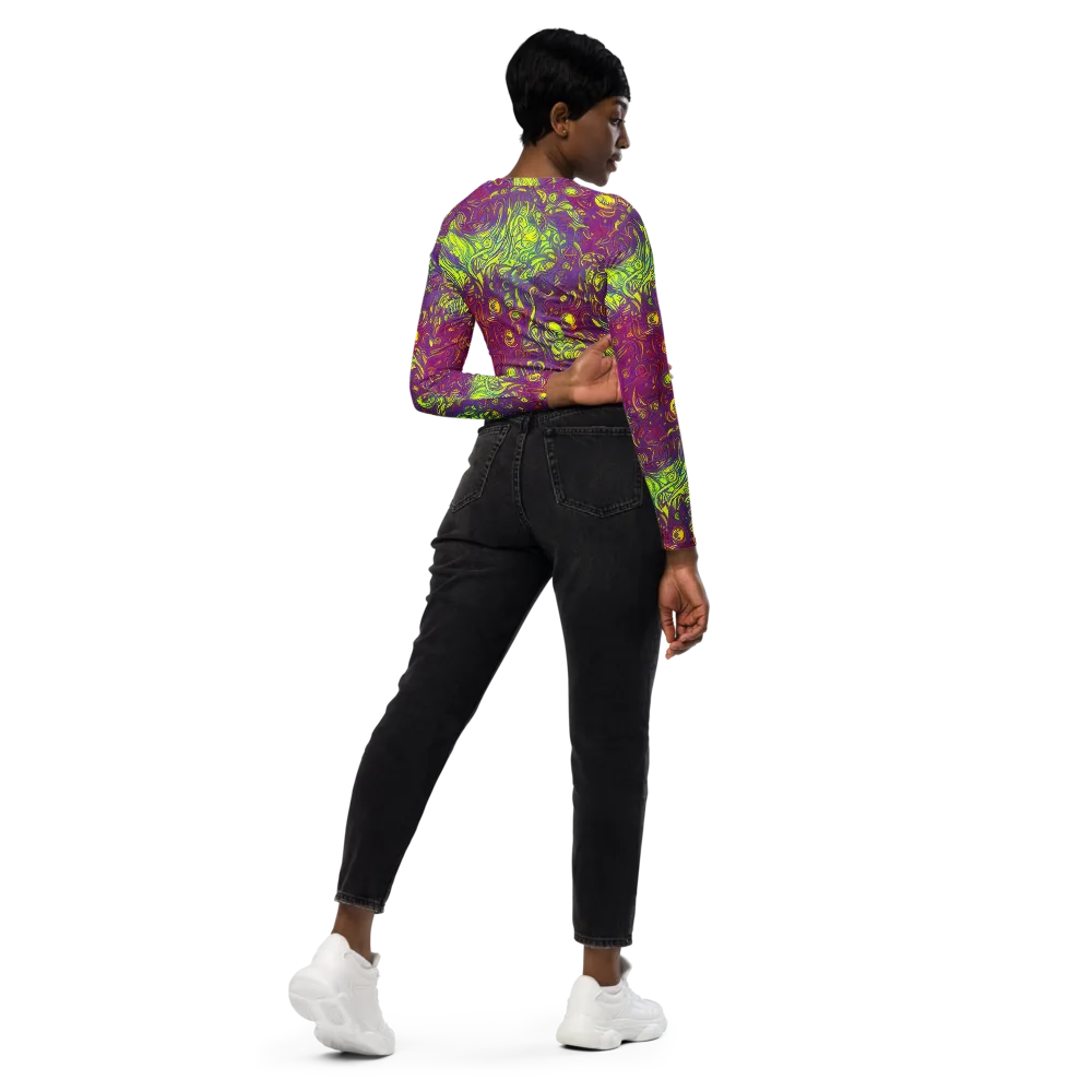 Neon Eruption on Long Sleeve Crop Top — Right Back