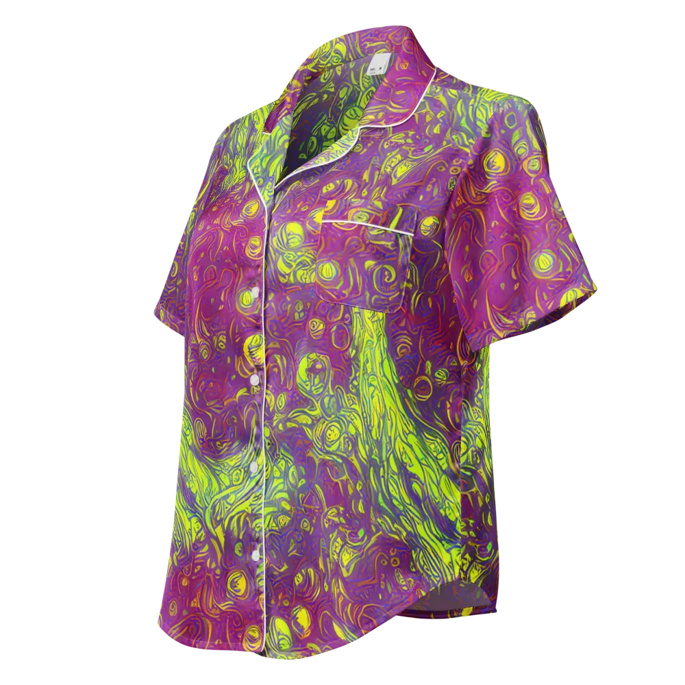 Neon Eruption on Women's Short Sleeve Pajama Top — Left Front