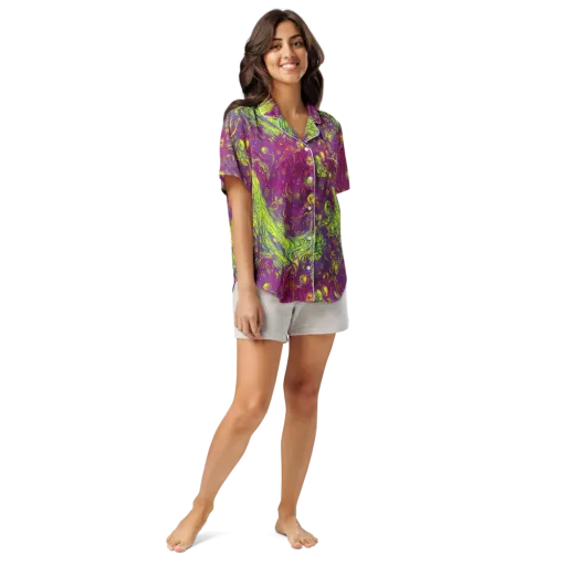 Neon Eruption on a Women's Short Sleeve Pajama Top